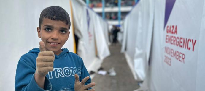 We're the only charity delivering 3x3 metre fire-resistant and waterproof tents in 29 UN sheltered schools. 